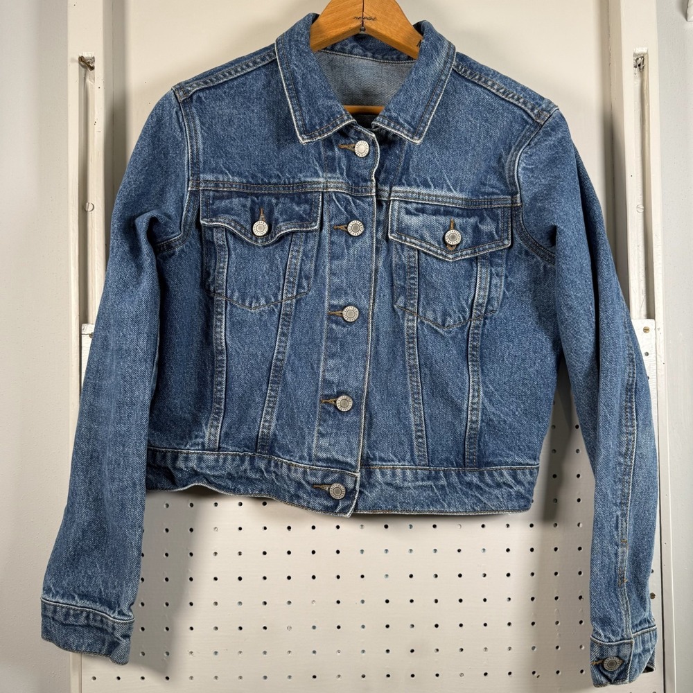 J.Galt Shanghai Trucker Jacket Women Small Blue Denim Button Front Cropped Retro